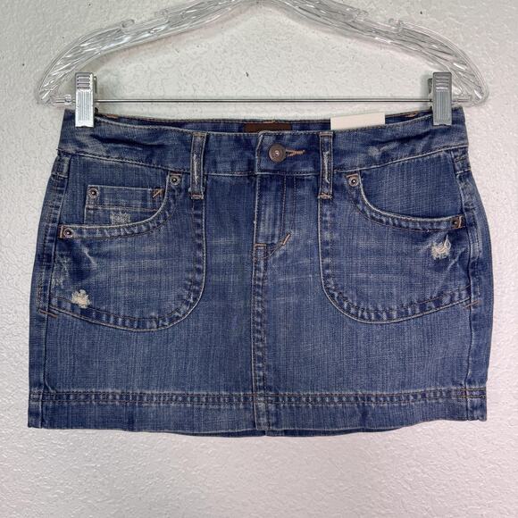 Aeropostale Dresses & Skirts - Aeropostale Y2K Skirt Junior 1/2 Denim Micro Mini Distressed Pockets Blue Y2K